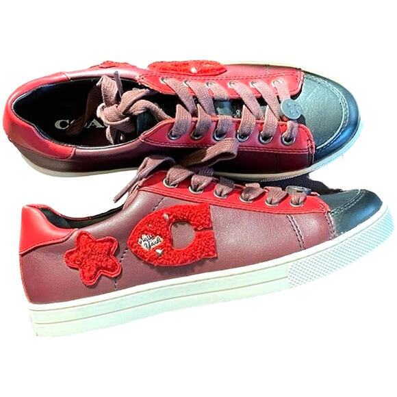 Coach New York Authentic Womens Size 5B Burgundy Red  Leather Lace-Up  Sneakers - Picture 1 of 10
